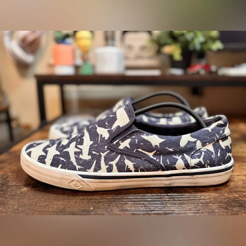 Sperry Navy Shoes w/ White Shark designs slip on size 11.5‎